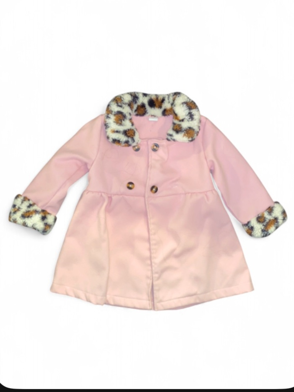 SHEIN Pink Pea Coat with Leopard Faux-Fur Trim
